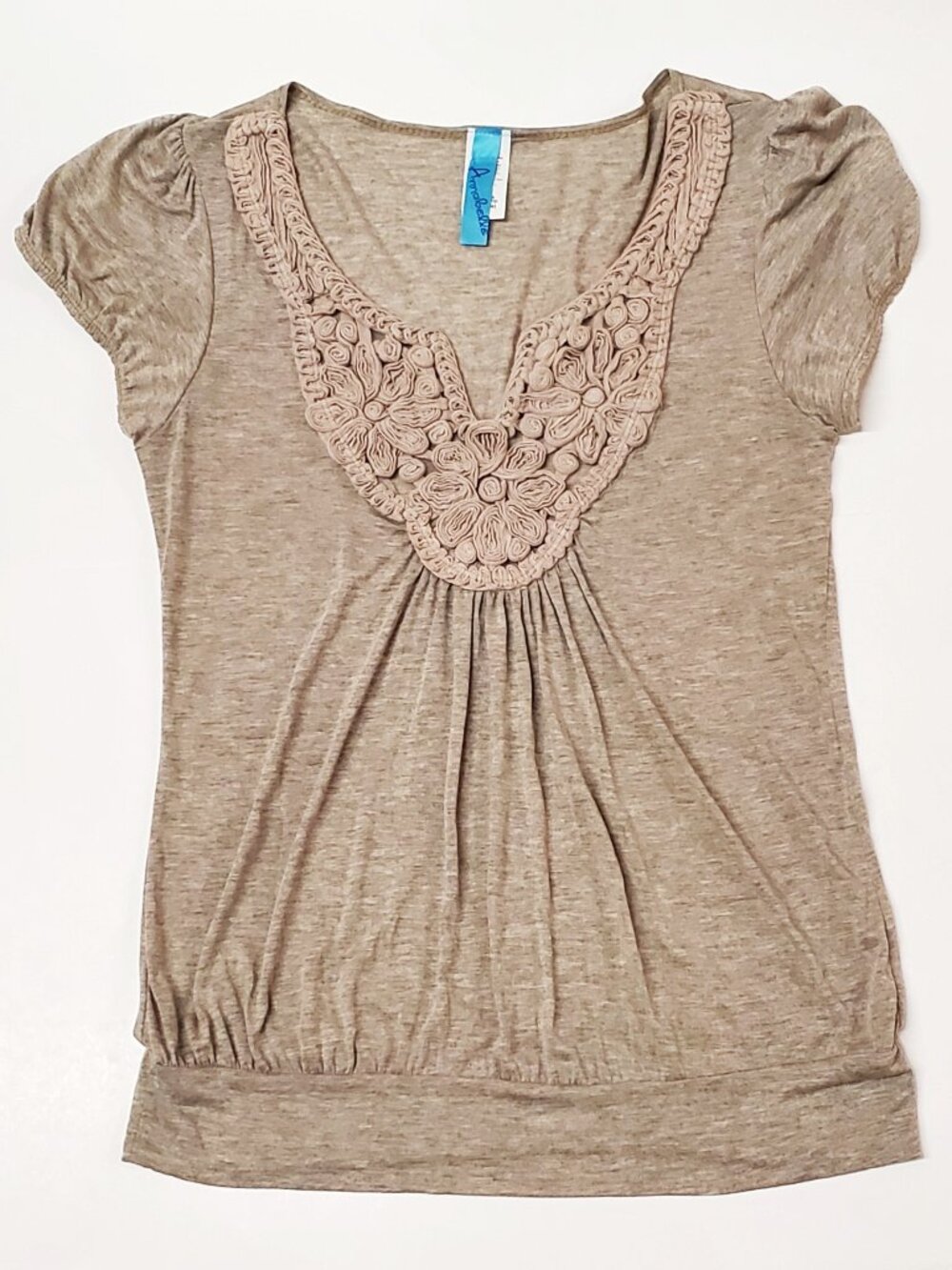 Annabelle Brown Beaded Halter Top NWOT, Flower Embellished Neckline